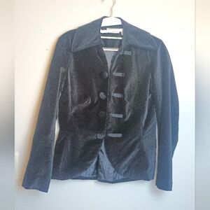 Vintage Newport News Jeanology Black Velvet Corset Front Closure Military Blazer